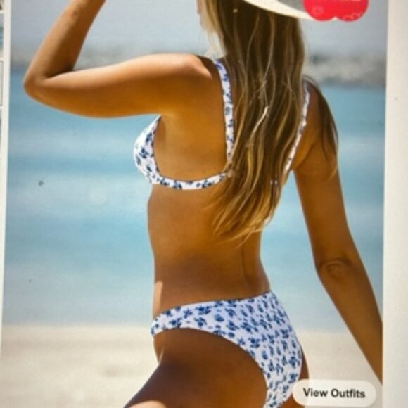 Brand New Ditsy Floral Ring Linked Triangle Bikini Swimsuit Blue & White Various - Picture 3 of 8